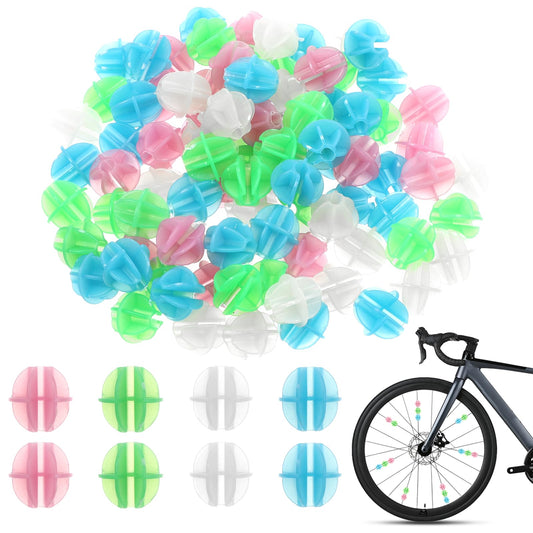 JIYIN 144 Pcs Bike Spoke Beads Glow in The Dark, Colorful Plastic Luminous Bicycle Wheel Spokes Clip Beads, Round Bicycle Wheel Spokes Luminous Plastic Bead Noise Making Decorations
