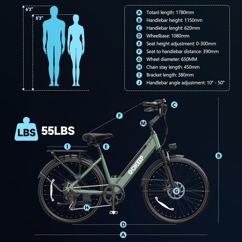 GOKEEP Electric Bike for Adults,1000W Peak Power,Up to 75 Miles 28MPH,26" Electric Mountain Bike with 499Wh Removable Battery,7-Speed,Adjustable Stem and Front Fork Suspension (Green)