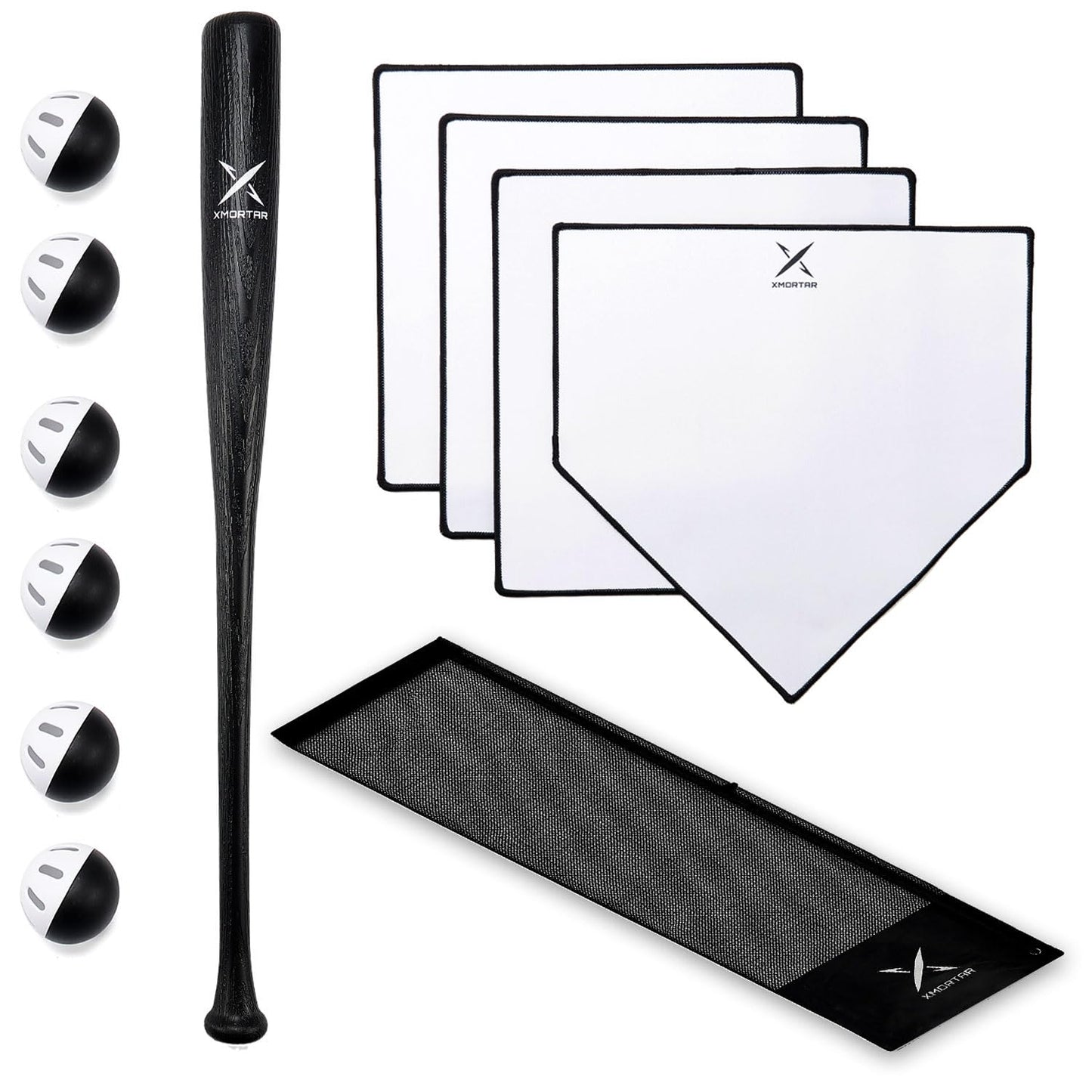 Grand Slam Baseball Bat Set, Includes 1 Plastic Bat, 6 Perforated Balls and 4 Throw Down Bases for Youth, Teenagers, Adults