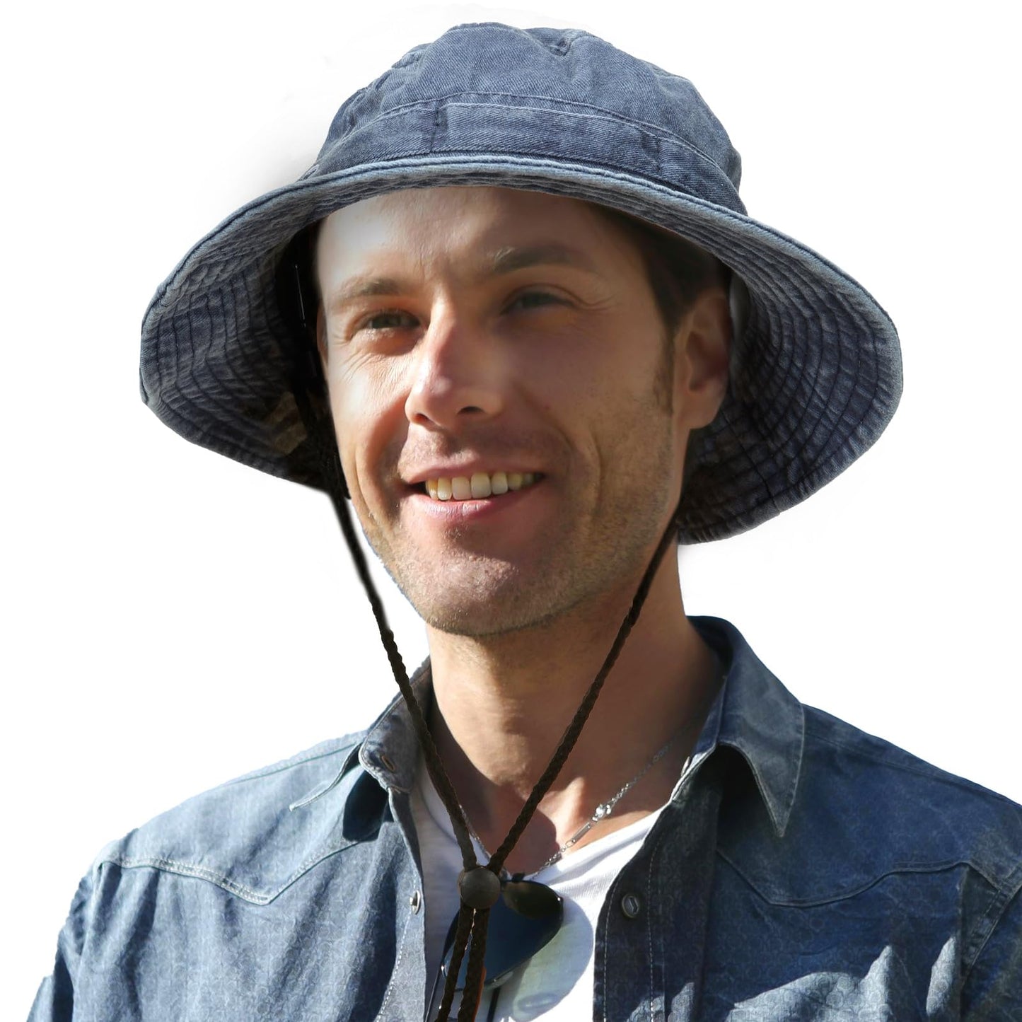SFHVVPL Bucket Hats for Men and Women, Breathable Quick-Dry Fishing Gardening Hiking Hat with Neck Flap & Adjustable Chin Strap, UPF50+100% Cotton Wide Brim (Blue hat)