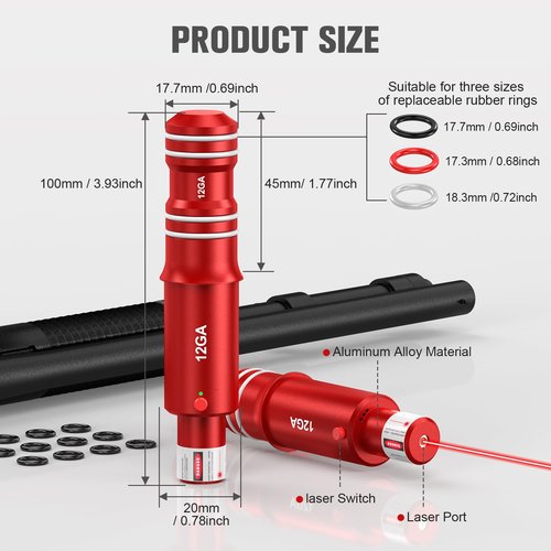 Vantara 2-in-1 12GA Laser Training Cartridge w/Bore Sighter for Dry Fire Training System - Red Laser Bullet w/Bore Sighting for Shooting Practice & Sight Calibration