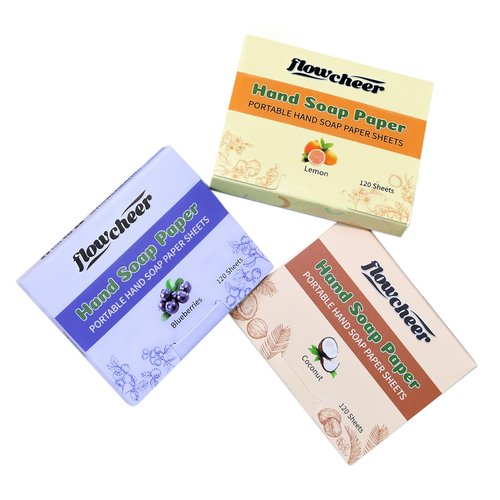 flowcheer Paper Soap Sheets For Hand Washing - (360 Sheets) Coconut, Blueberry, Lemon Scents Portable Travel Soap Sheets, Eco-Friendly, Dissolvable soap sheets for camping, travel, Hiking, Outdoor
