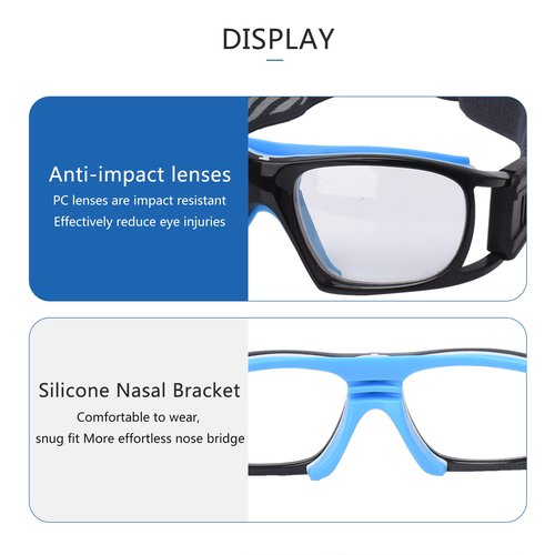 SooGree Sport Goggles Basketball Soccer Football Protective Eyewear Safety Goggles Adult Racquetball Goggles Lens Replaceable（Black frame blue pad）