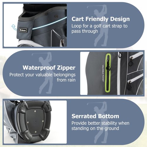 KOTEK Golf Cart Bag, 15 Way Organizer Divider Top with Putter Well, Cart Golf Bag with 7 Pockets, Cooler Bag, Rain Hood, Handles & Adjustable Dual Shoulder Strap, Golf Club Bag for Men & Women