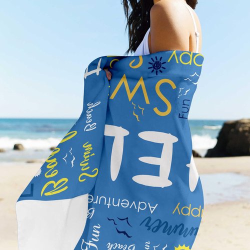 Jecivila Personalized Beach Towels with Name, Microfiber Kids Custom Beach Towel, Quick Dry Sand Free Large Towel for Pool Travel Camping Swim Vocation Essentials Adult Gift