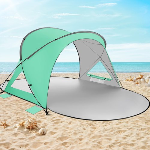 Beach Tent Sun Shelter 2-4 Person Easy Setup Canopy with UPF50+ UV Protection with 2 Zipper Doors（GN