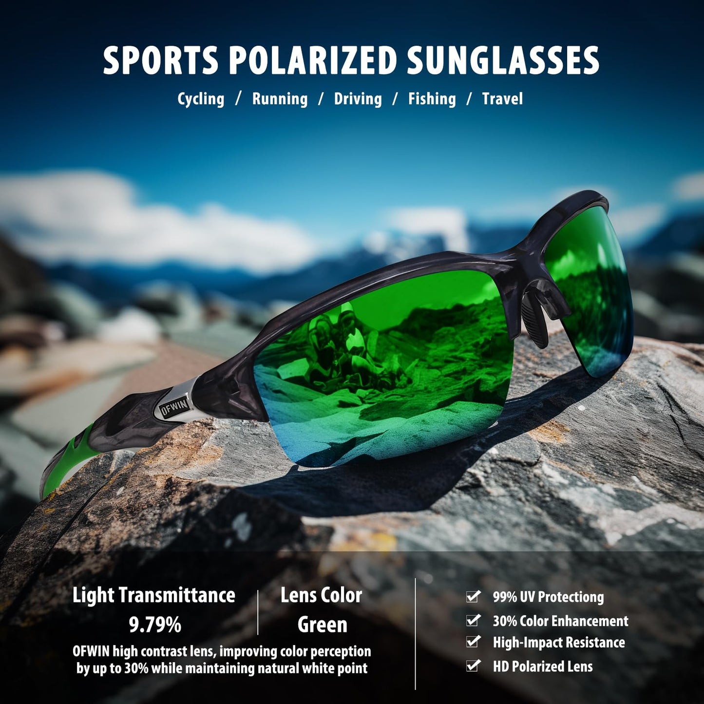 Ofwin Polarized Sports Sunglasses for Men Women Wrap Around Half Frame Cycling Fishing Bike Running Sun Glasses UV Protection
