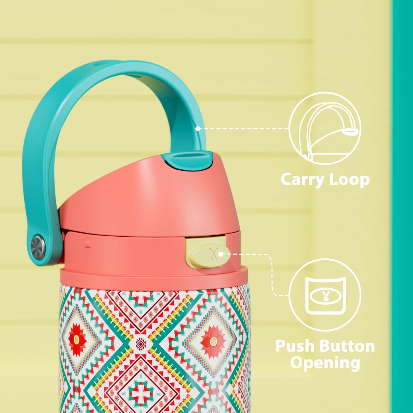 24 oz Insulated Water Bottle with Straw: Meoky Stainless Steel Metal Water Bottle with 2-in-1 Lid - Leak Proof, Cold for 24 Hours, Fits in Car Cup Holder, BPA-Free for Travel Sports Gym, Prism Folk