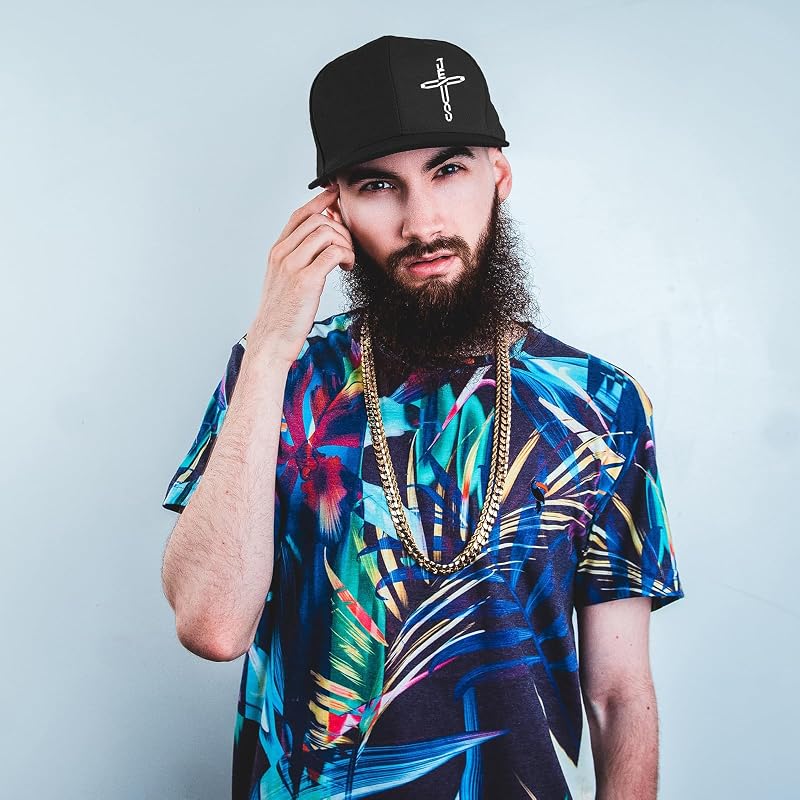 Cross Pattern Flat Bill Hat for Men - Adjustable Black Snapback Cap