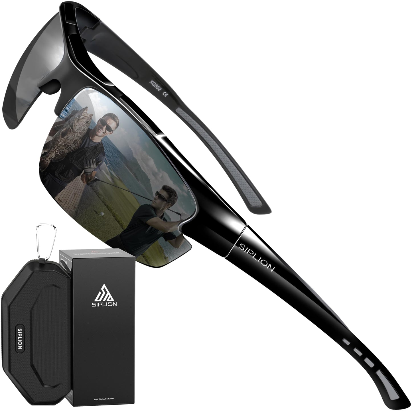 SIPLION Polarized Sunglasses Men Sports: UV400 Protection Anti-Slip Wrap-Around TR90 Frame for Driving Fishing Golf Running (Black Frame/Blue Mirrored Lens, As the picture)