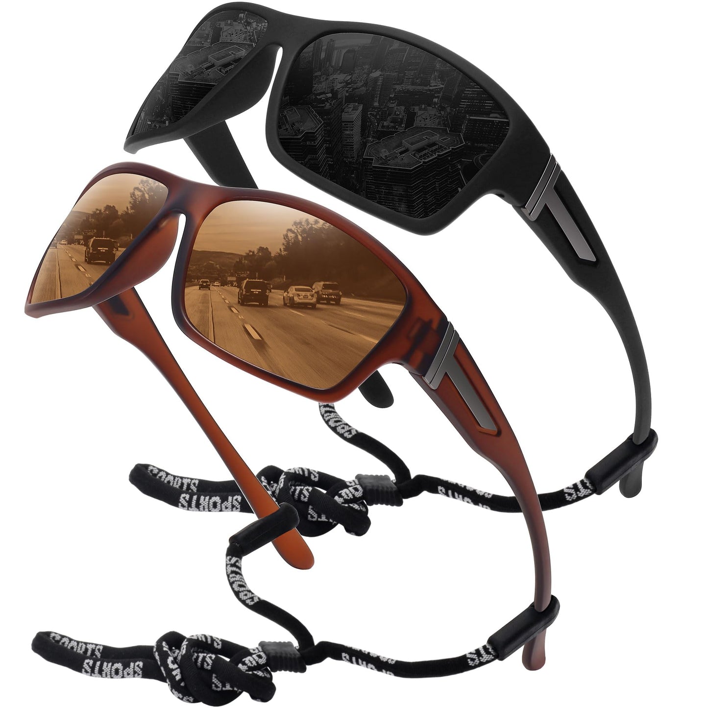 STORYCOAST Polarized Sports Sunglasses for Men Women Unbreakable Frame Cycling Fishing Driving 2Pack Black+Brown