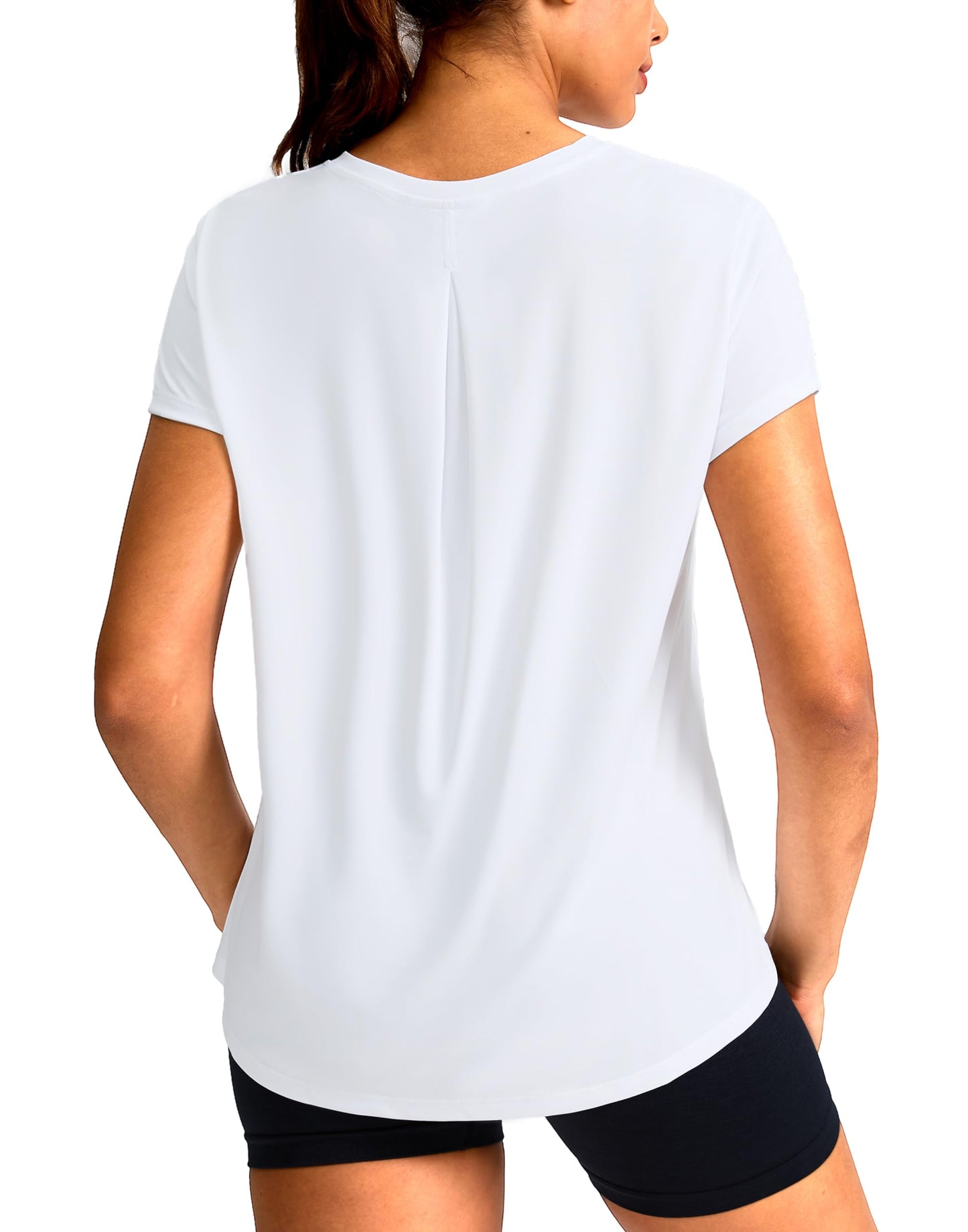 SANTINY Short Sleeve Workout Tops for Women Loose Yoga T-Shirts Sun Protection Breathable Running Athletic Tee Shirts (White_XL)