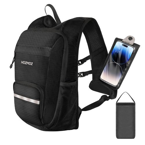 HOZMOZ 10L Small Hiking Backpack For Women Men, Lightweight Travel Packable Back Pack, Foldable Camping Hiking Daypack With Vest-style and Touchscreen Phone Pocket (Black)
