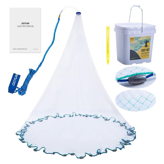 Goture American Fishing Cast Net Saltwater Freshwater, Heavy Duty Sinker, Dual Color Double Selvage, Increased Cast Net Area, 3/8 Mesh Fish Throw Cast Net with Needle for Shrimp Trap, 6Ft Radius