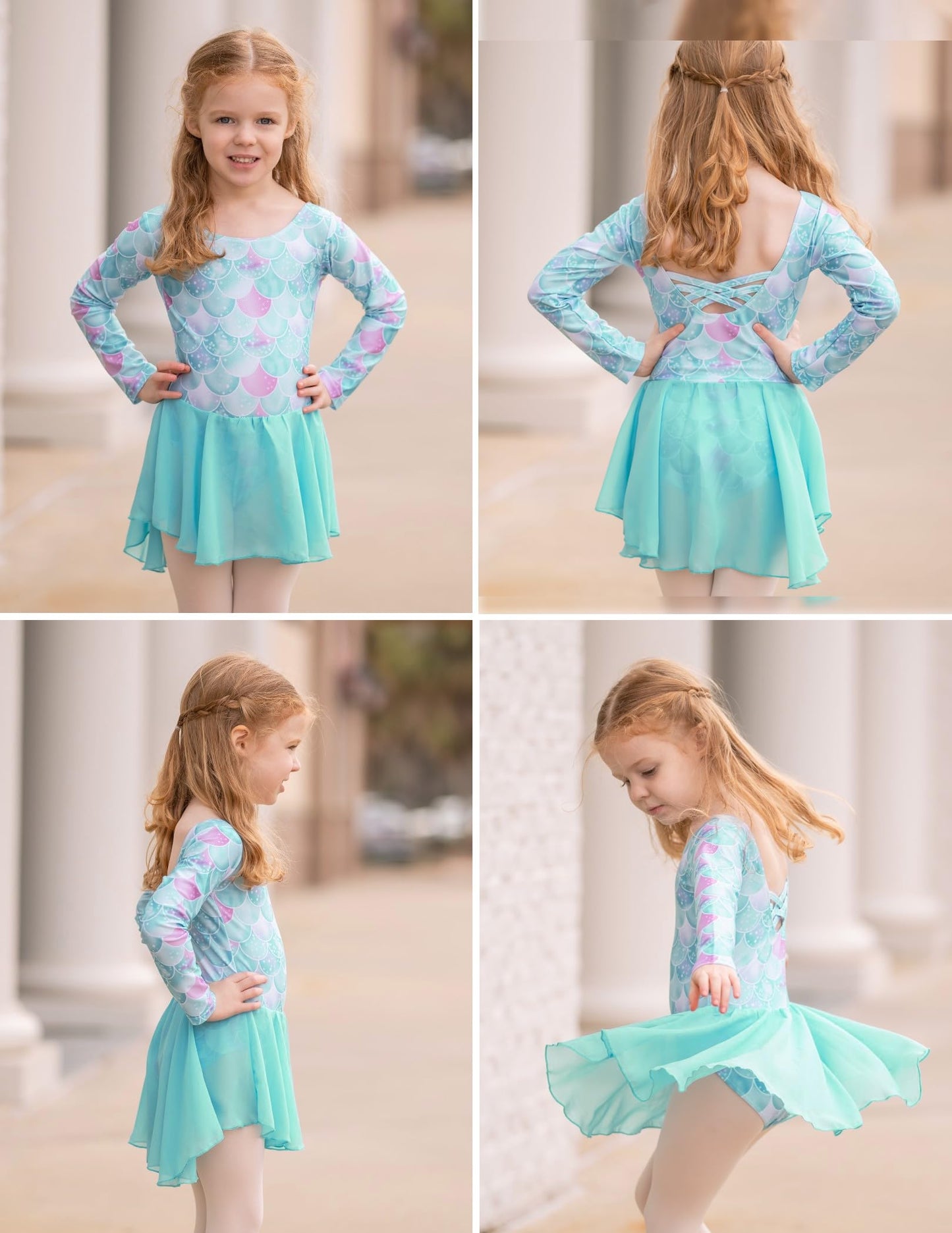Zaclotre Ballet Leotards for Girls Toddler Classic Long Sleeve Criss-Cross Back Dance Dress Ballerina Outfits Green Mermaid