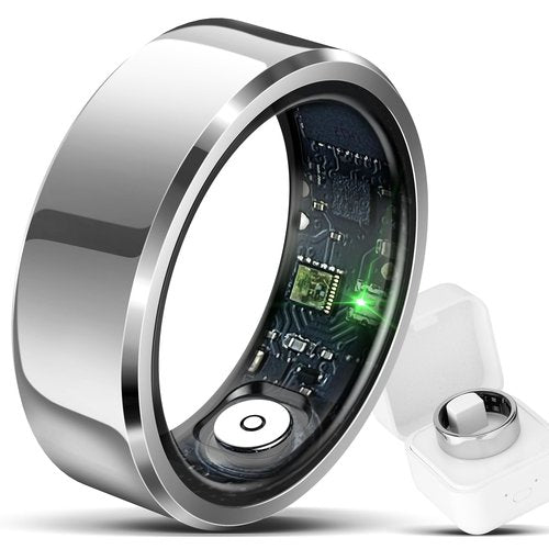 Hugrow Smart Ring for Men & Women, Wellness & Fitness Tracker with Sleep/Step/Heart Rate/Blood Oxygen/Calorie Counter, IP68 Waterproof Wearable Ring for iOS Android Silver (Silver, 8)