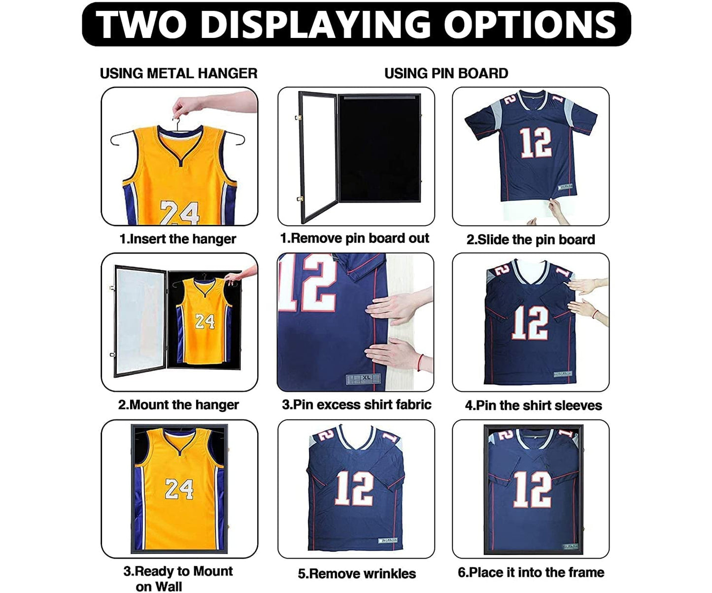 IHEIPYE Jersey Frame Display Case Shadow Box - Lockable with UV Protection Acrylic and Hanger for Baseball, Basketball, Football, Soccer, Hockey 2XL Sport Shirt and Uniform - Black