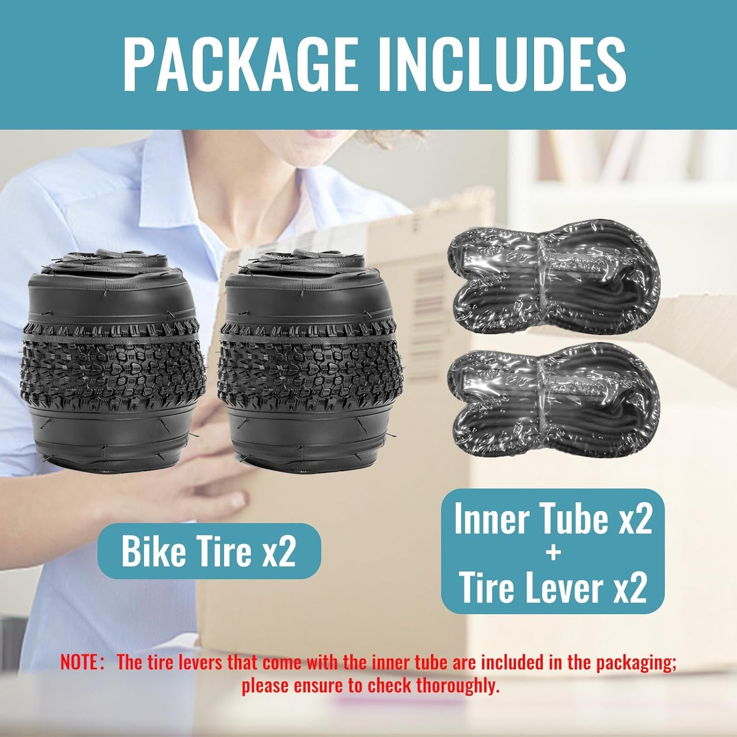 Hycline 2-Pack Mountain Bike Tires Set: 20/24/26/27.5-inch Folding Replacement Puncture-Resistant Bicycle Tires and Pair 20/24/26/27.5-inch Inner Tubes with Tire Levers for MTB Off-Road Bike