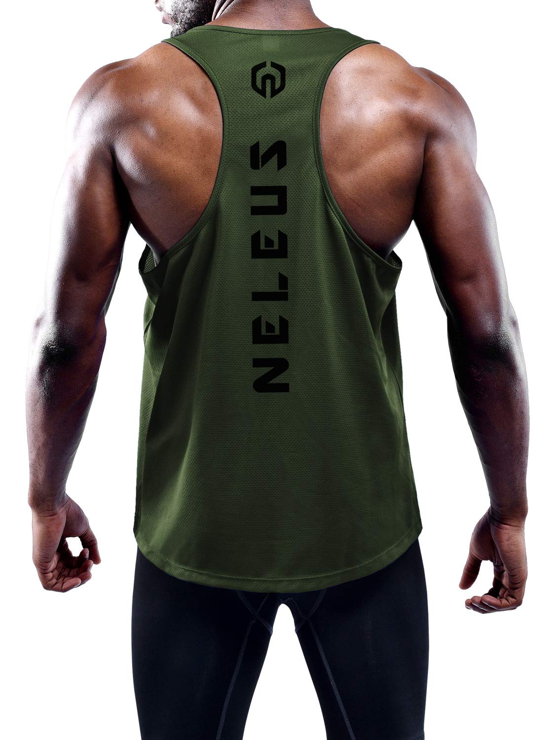NELEUS Men's 3 Pack Dry Fit Y-Back Muscle Tank Workout Gym Shirt,5031,Olive Green,Blue,Navy Blue, M