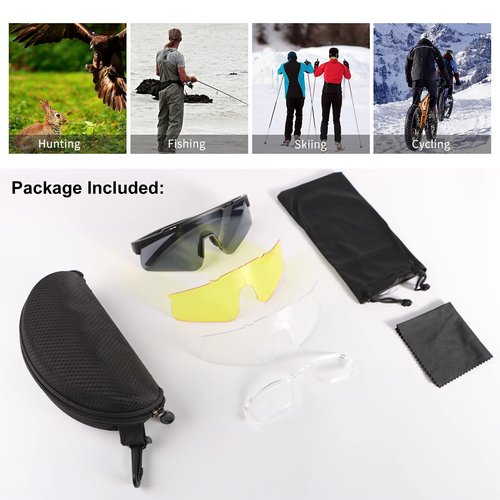 ToopMount Tactical Eyewear Anti Fog, ANSI Z87.1 Shooting Glasses with 3 Interchangeable Lens UV400 Protection Airsoft Goggle