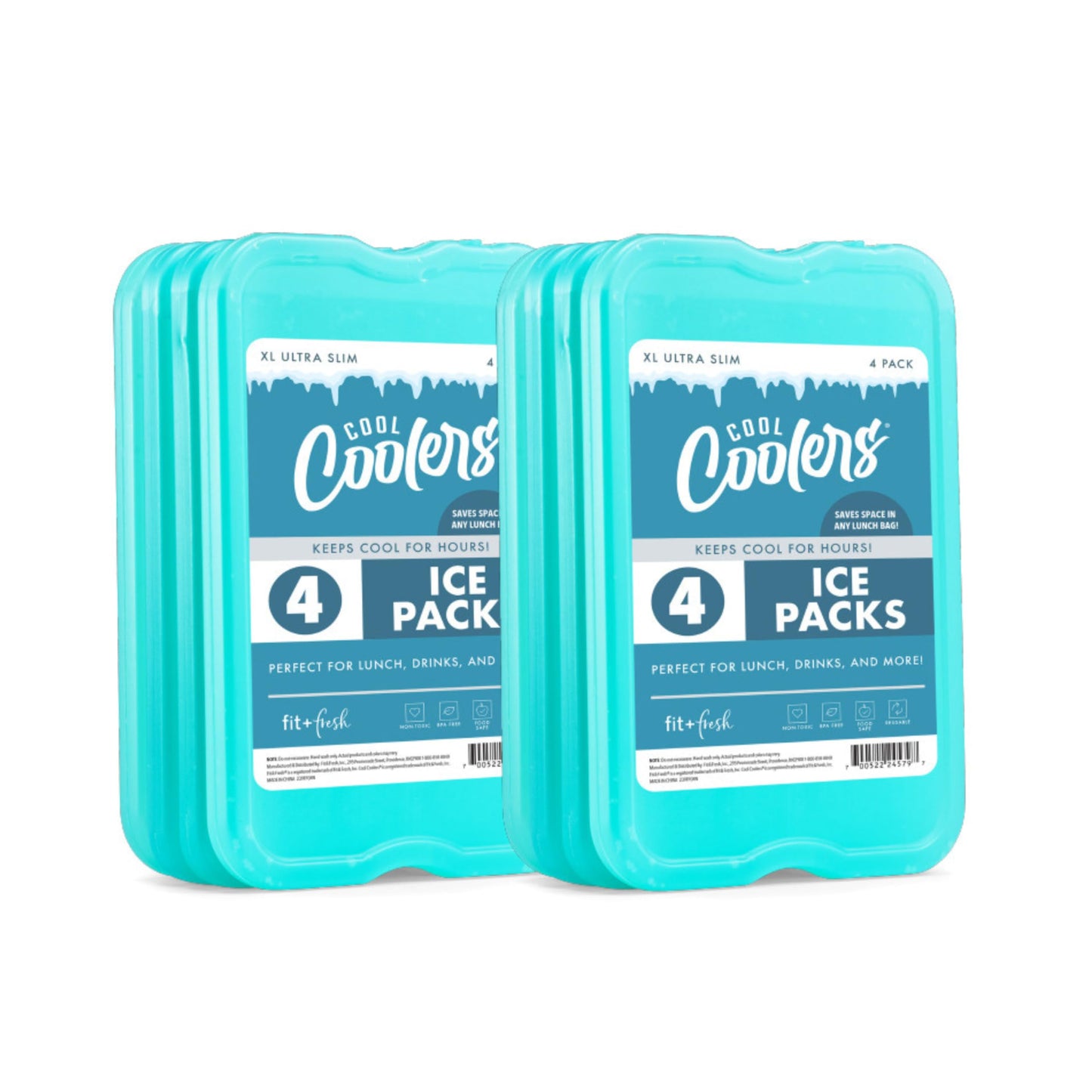 Cool Coolers by Fit + Fresh Slim Compact Reusable XL Ice Pack, Perfect for Lunch Boxes, Coolers, and Beach Bags, 8 Pack, Green