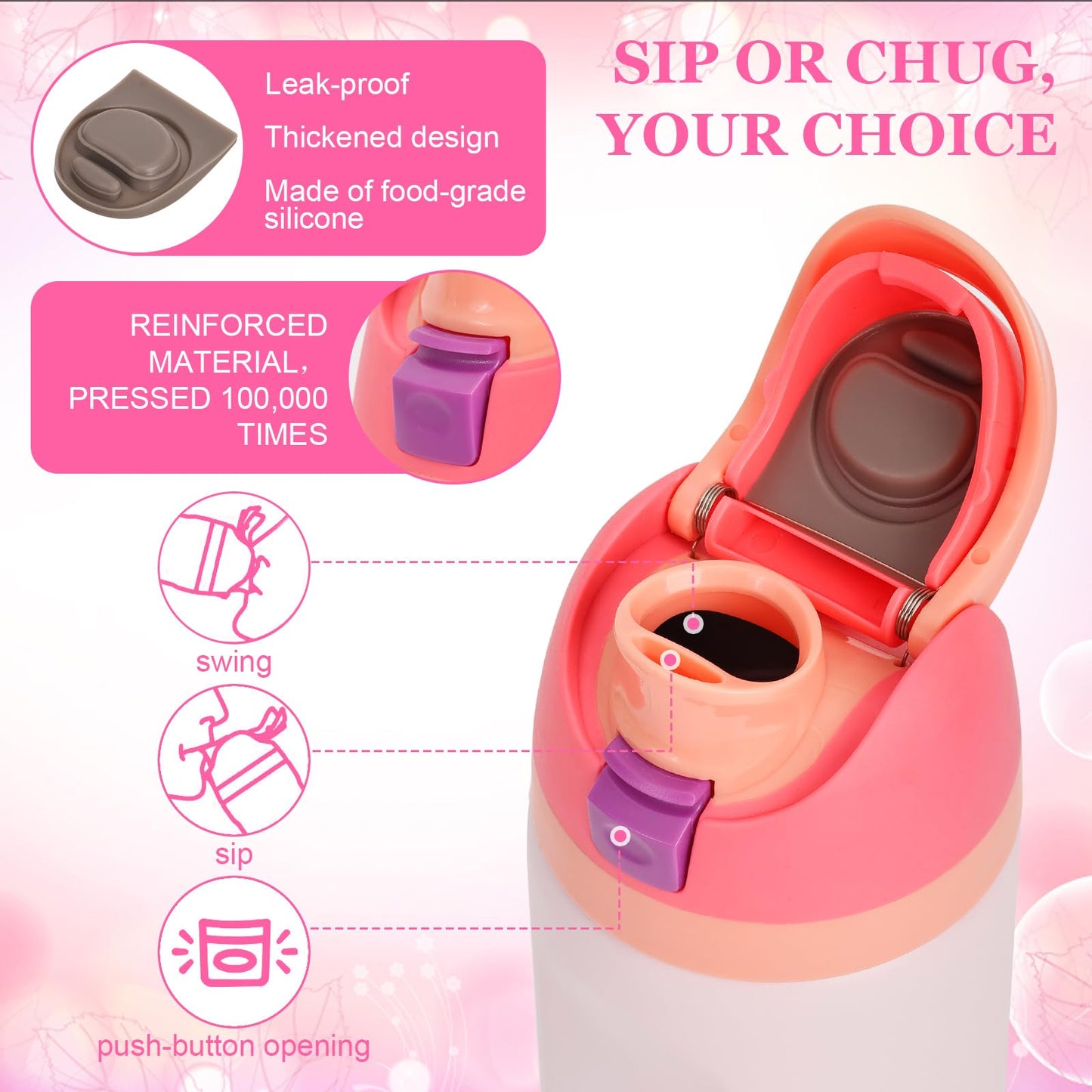 Replacement Lid for Owala Freesip, Compatible with Owala Cup 16oz 24oz 32oz 40oz, One Button Water Bottle Top Lid Replacement Accessory and Straws, Leakproof, BPA-Free (pink purple)