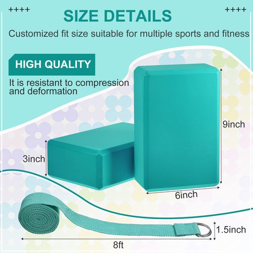 Meooeck 18 Pcs Yoga Block and Strap Set 9 x 6 x 3 Inch EVA Foam Non Slip Brick 8 ft Yoga Straps for Stretching D Ring Design for Back to School Pilates Fitness Workout Exercise(Multicolor)