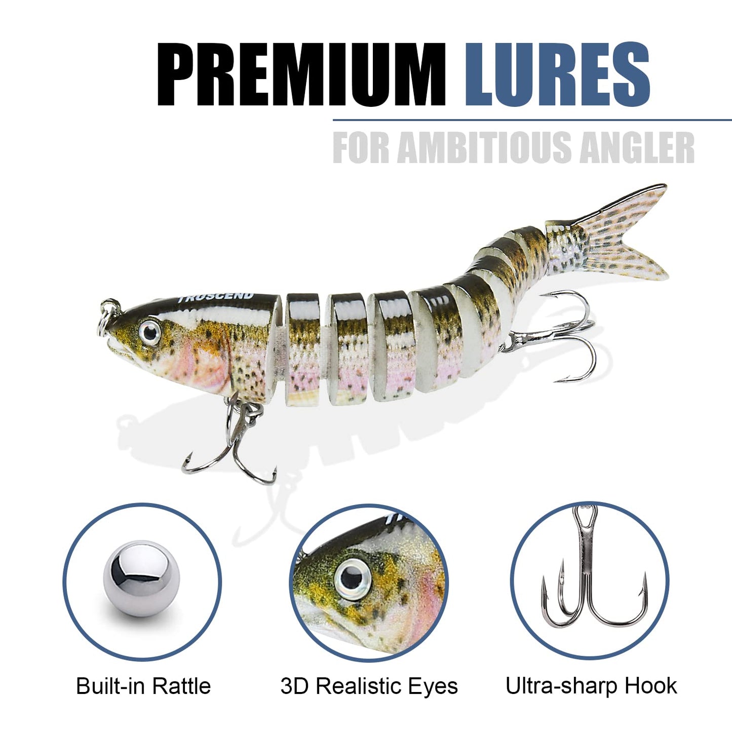 TRUSCEND Swimmax Fishing Lures with BKK Hook – Easy Catch: Wiggling, Vibrating, Rattling with Noise, Heavy-Duty Dyneema Fiber Joint, Jointed Swimbaits for Bass, Trout, Crappie, Family Fishing Plugs