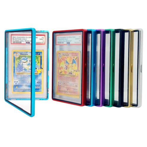Metal PSA Slab Bumper Case UV Resistant- Safeguard Magnetic Aluminum Metal Case For Graded Cards (Blue)