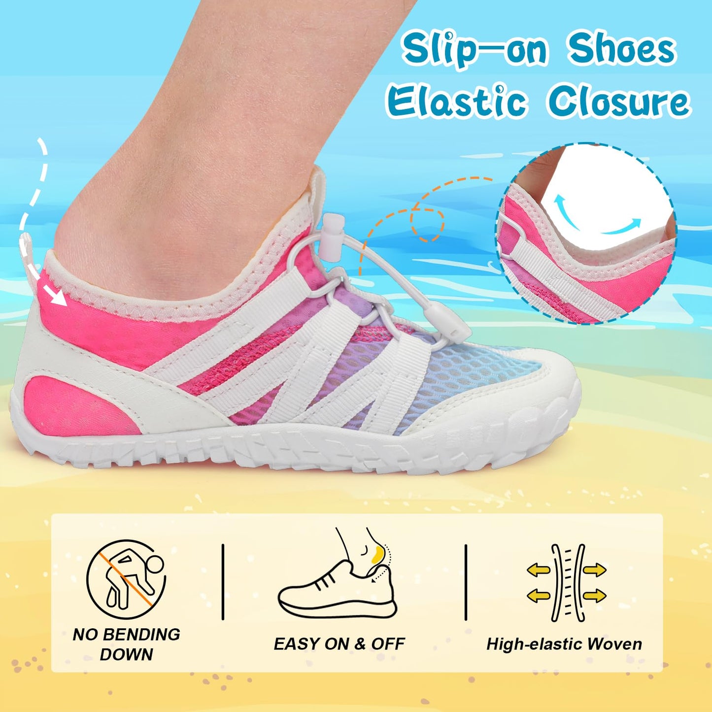 LeIsfIt Kids Water Shoes Boys Girls Wide Barefoot Swim Shoes Quick Dry Aqua Socks with Non-Slip Sole for Beach Pool Surf Hiking Colorful 2 Big Kid