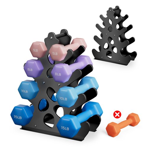 Home Gym Dumbbell Rack (Dumbbells Not Included): A-Frame Design with Soft Rubber Protection, Ergonomic Handle & Coral-Inspired Style – Compact Weight Storage Solution, 4 Tier