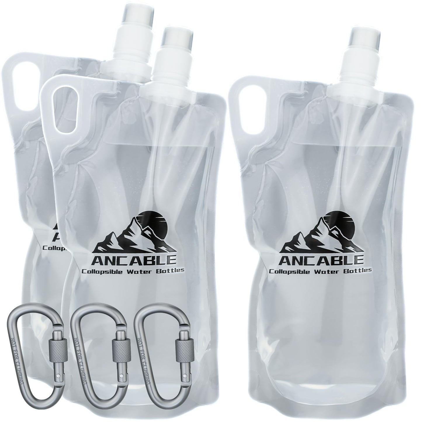 Ancable 33oz (1L) Collapsible Water Bottles, 3-Pack Reusable Travel Foldable Water Bottles for Hiking Camping Running Bike, BPA-Free Water Bottle