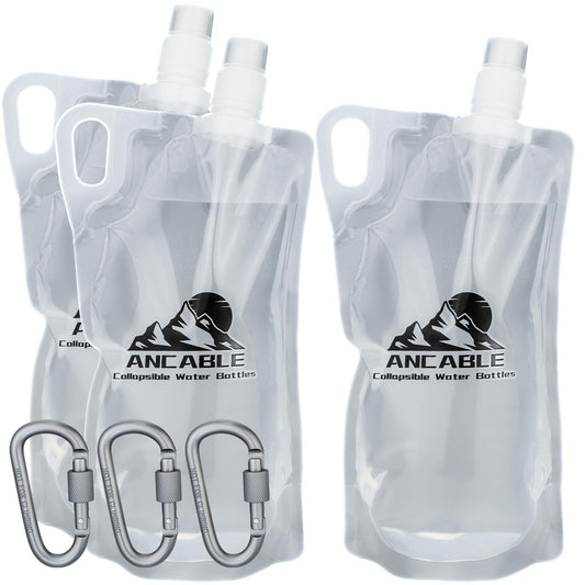 Ancable 33oz (1L) Collapsible Water Bottles, 3-Pack Reusable Travel Foldable Water Bottles for Hiking Camping Running Bike, BPA-Free Water Bottle