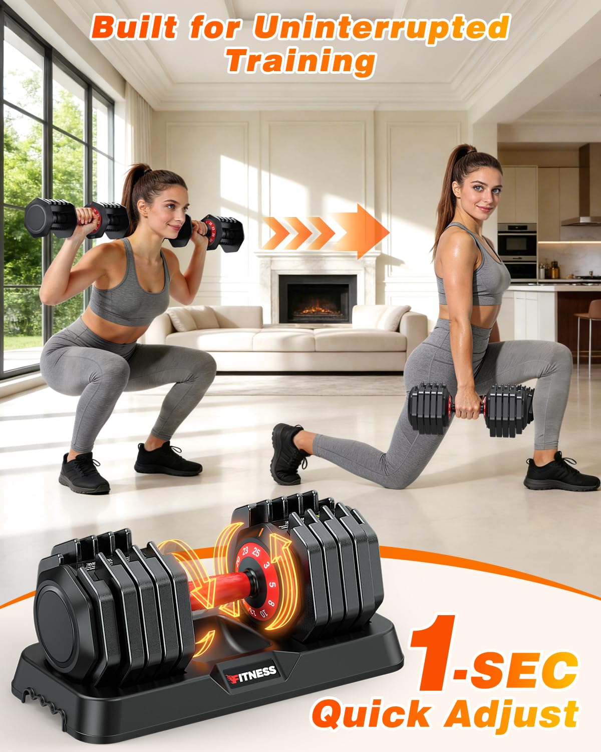 XDDIAS Adjustable Dumbbell Set for Home Gym Workout (25LB Pair)