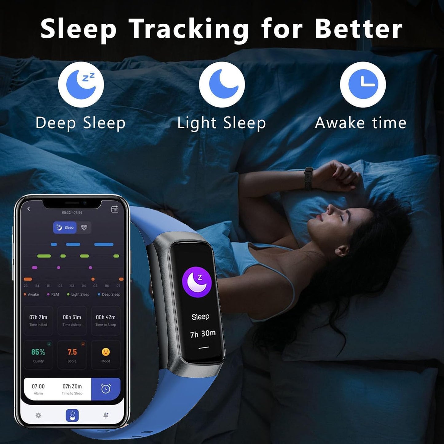 Fitness Tracker with Heart Rate/Blood Oxygen/Sleep Monitor, 20+ Sports Modes Smart Watches for Women/Men, Activity & Step Tracker Smart Watch for Android/iOS Phones (Blue)