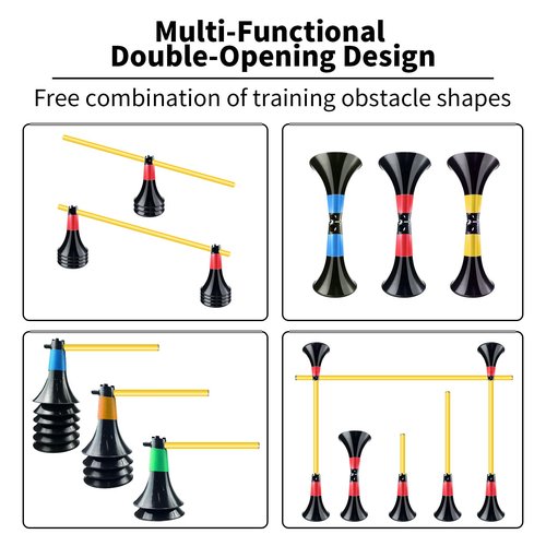 Double Opening Design Conical Obstacle Cones for Sports Training, 10pcs Cones and 10pcs Poles with Carry Bag, Basketball Training Cones for Football Basketball Speed Grab Drills and Training