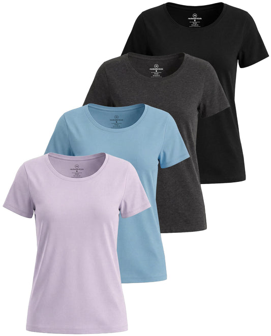 4 Pack Women's Cotton T Shirts Short Sleeve Scoop Neck Basic Casual Tops