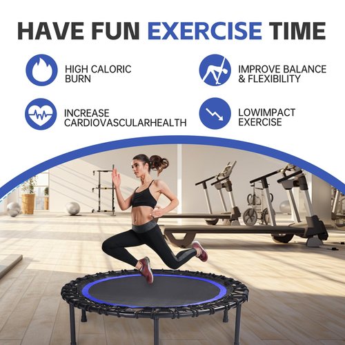 40" Foldable Rebounder Trampoline for Adults - Silent Fitness Bungee Rebounder, Home Exercise Trampoline for Low Impact Cardio, Indoor/Outdoor Portable Workout Trampoline