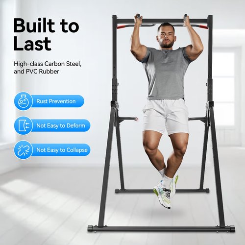 Power Tower Pull Up Dip Station, Free Standing Pull Up Rack Dip Station with 5.74-7.55FT Adjustable Height Multi-Function PullUp Bar for Home Outdoor Support 440lbs