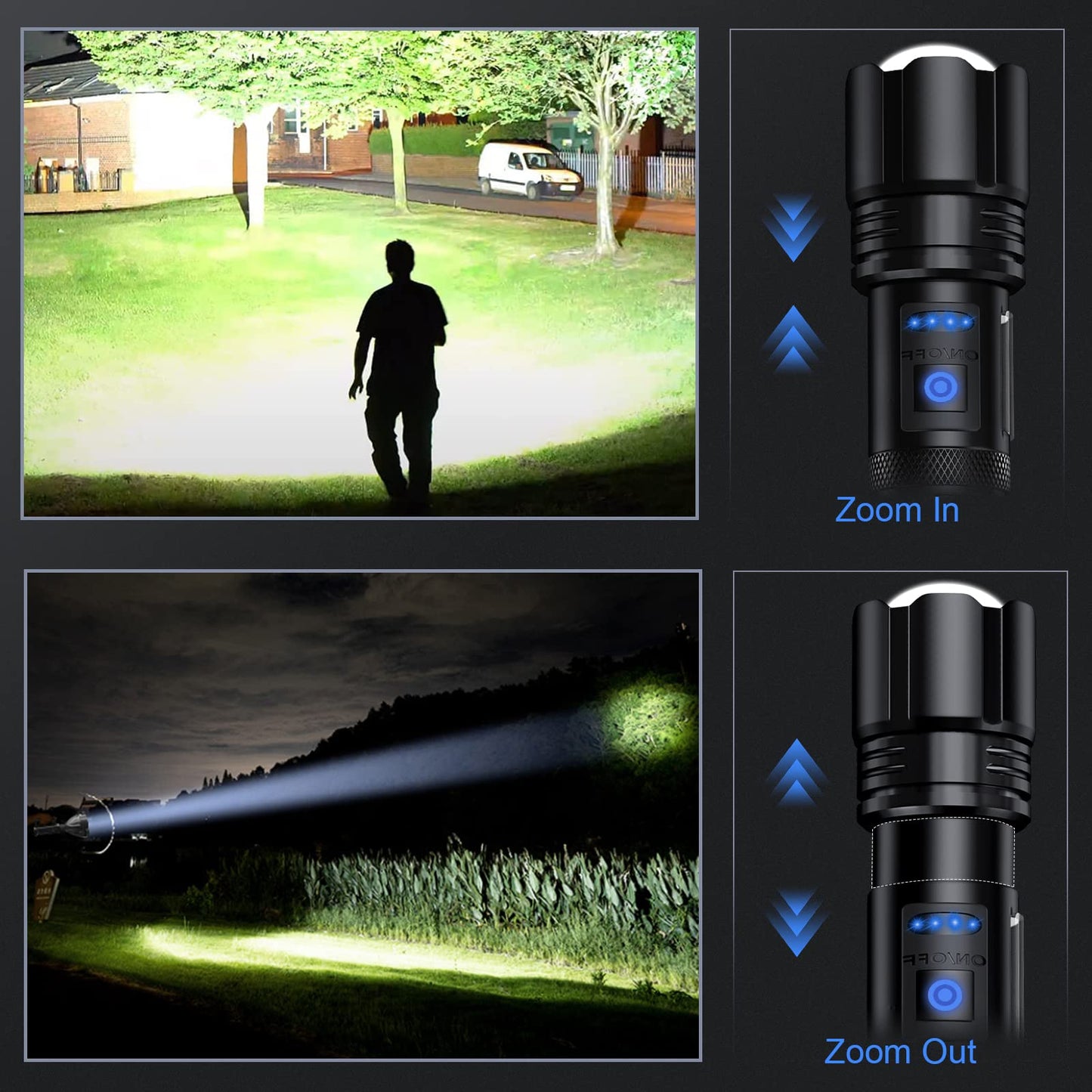 Kicoeoy Rechargeable Flashlights High Lumens, Led Flashlight 99,000 Lumens Bright Flash Light with 7 Modes, Flashlights for Camping, Home, IPX7 Waterproof (2 Pack)