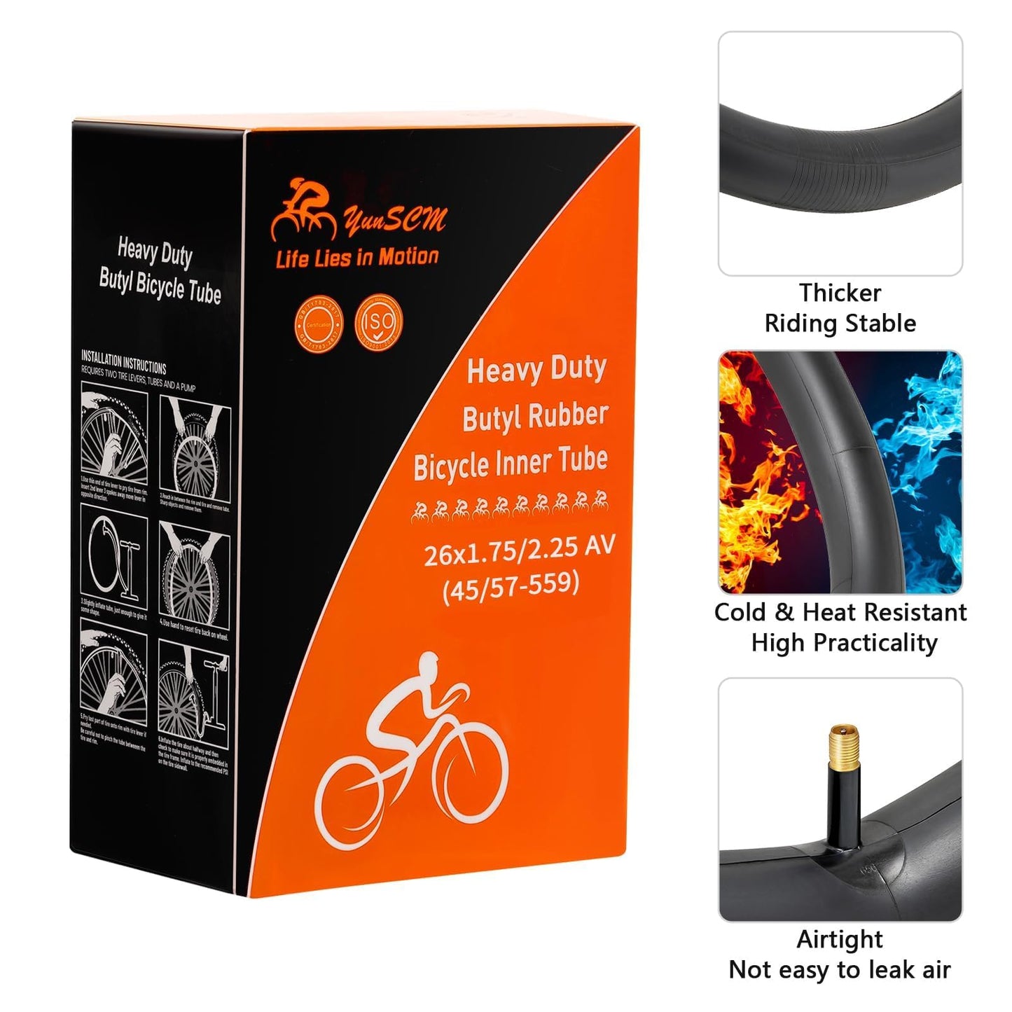 2-PCS 26" Heavy Duty Bike Tubes 26x1.75/1.95/2.125/2.25 AV Schrader Valve (45/57-559) 26" Bicycle Tube Compatible with 26 x 1.75 26x1.95 26x2.0 26x2.10 26x2.125 26x2.20 26x2.25 Tire Tubes