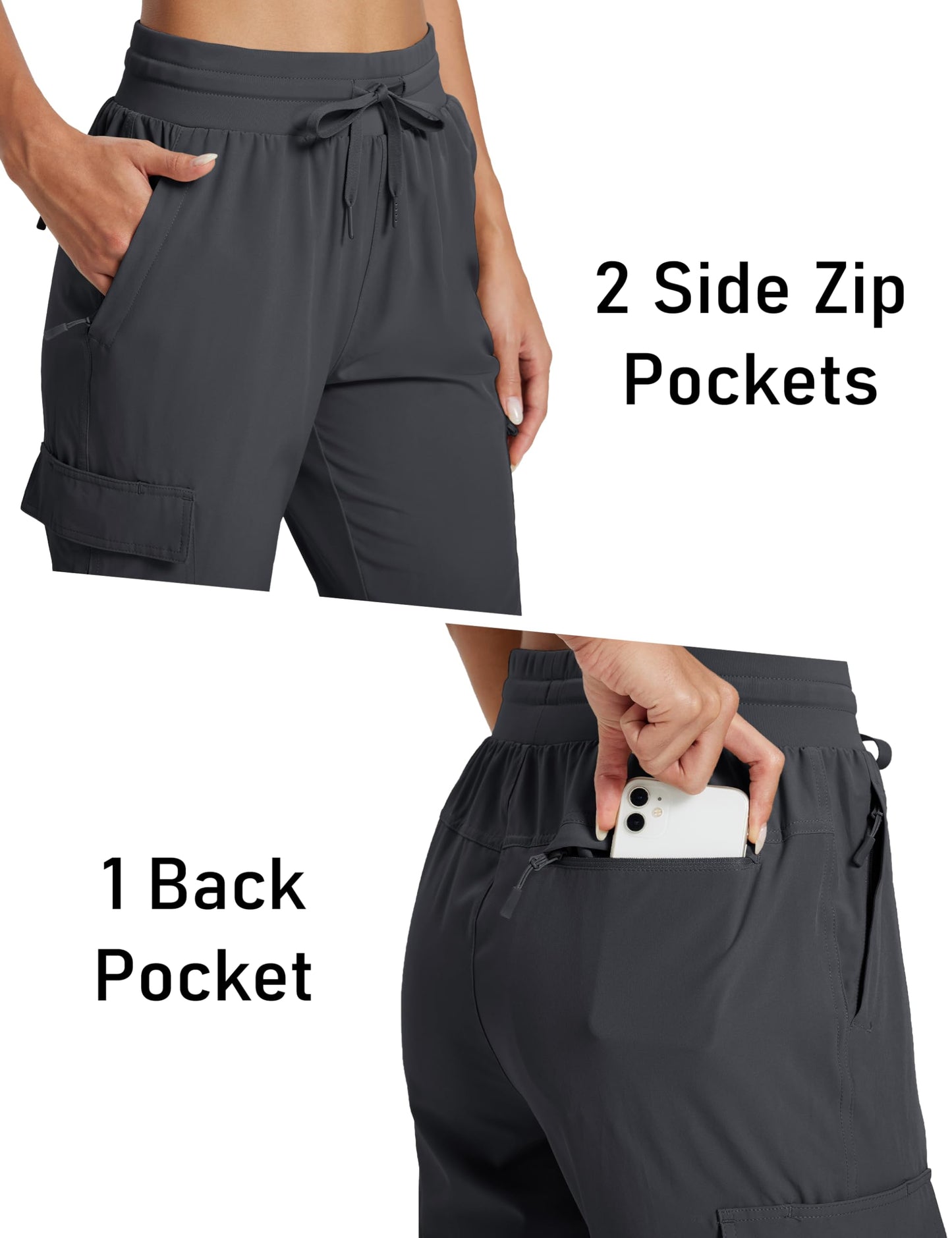 MAGCOMSEN Women's Hiking Pants Lightweight Quick Dry Water Resistant Cargo Joggers Workout Casual 5 Pockets Gray M