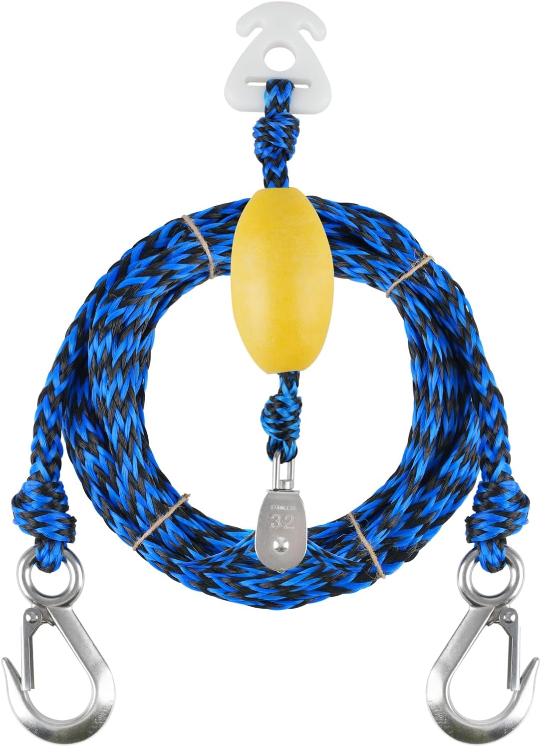 16FT Tow Rope for Tubing Tow Harness with Pulley Water Sport Lines Water Sports Tow Rope Heavy Duty Boat Tow Harness with 2 Stainless Steel Hook