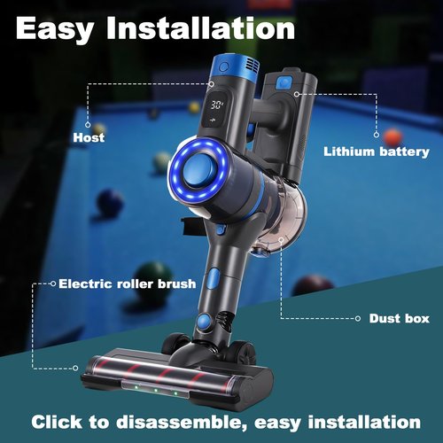 HEIOOM Electric Billiard Table Cloth Cleaner with LED Lighting Cordless Vacuum Cleaners for Home Wall Mounted Storage 250W, Adjustable 3 Gear Speed for Snooker Table, Billiard Halls