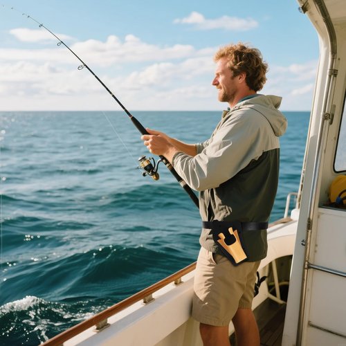 Slide-in Fishing Rod Hip Holster: Hands-Free Rod Holder Pole Gear with Stash Pocket for Fly & Bank Fishing (Black)