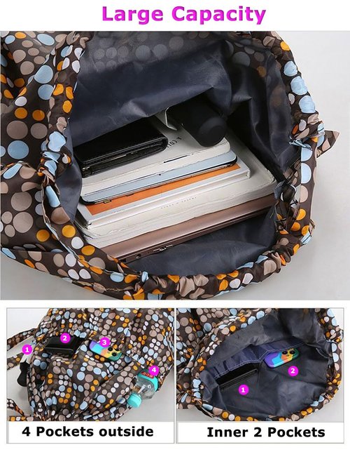YUNZLAN Floral Large Drawstring Backpack with 4 Pockets String Swim Gym Bag for Women Lightweight Cinch Bag Travel and Daily Use