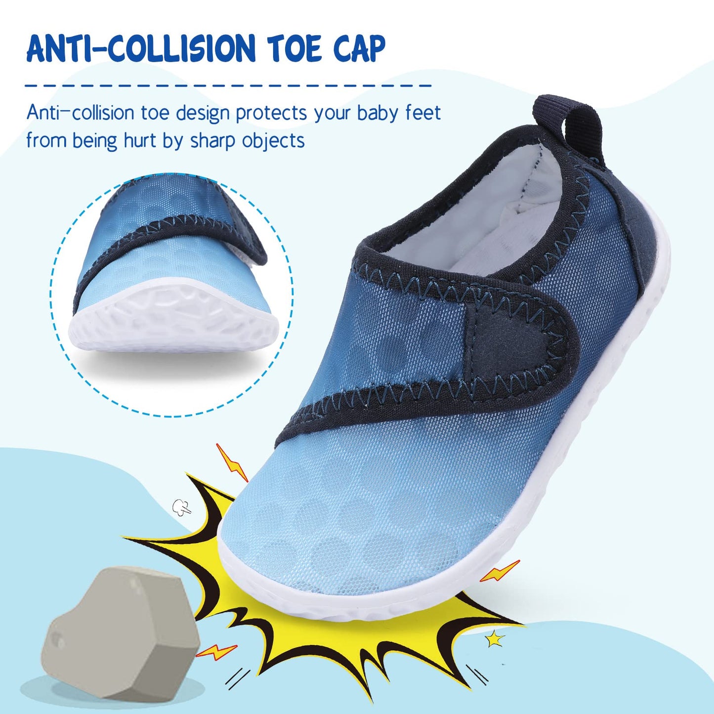 LeIsfIt Kids Water Shoes Toddler Girls Boys Swim Shoes Outdoor Quick-Dry Breathable Aqua Socks for Beach Pool Surf, Gradient Blue, 1 Big Kid
