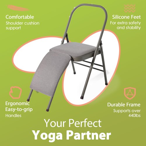 BODYRHYTHM Yoga Auxiliary Chair with Lumbar Back Support for Abs & Core, Balance Handstand, Flexibility and Strength Training and Back Pain Relieving. (Grey)