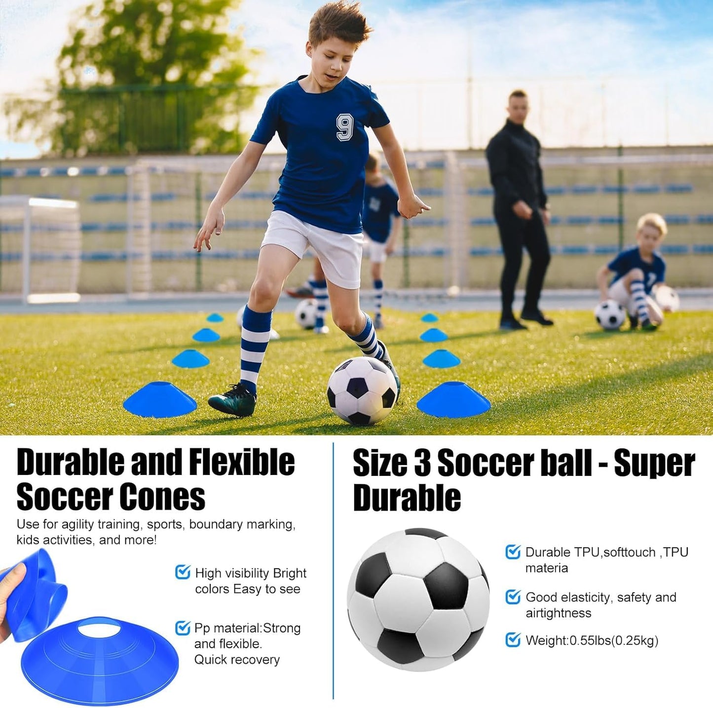 Kids Soccer Goals for Backyard Set - 2 Set of 4X3 ft Soccer Nets for Kids Age 3-14,Portable Pop Up Soccer Training Equipment Kit with Soccer Ball,Cones for Toddler Youth Outdoor