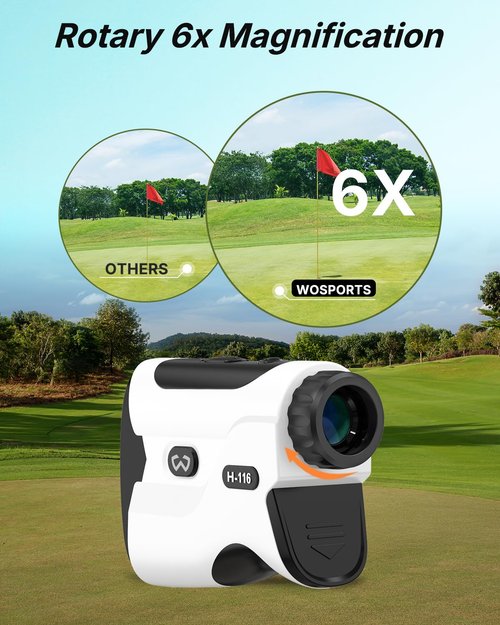 WOSPORTS Golf Rangefinder with Slope - 1200/1500 Yards Laser Range Finder Golf with Magnetic Strap, Flag Pole Locking Vibration, 6X Magnification